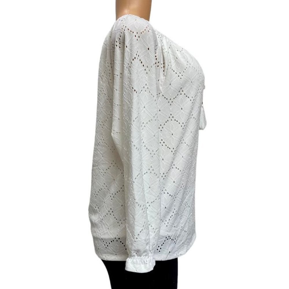 Rafaela Women's Lined Poplin Lace Top With Oval Neck, Long Sleeve New with Tags - Picture 5 of 13